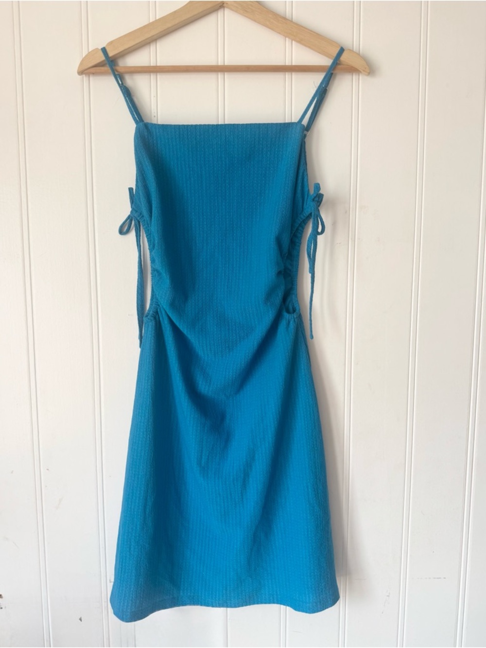 Bright Blue Side-Tie Spaghetti Strap Dress